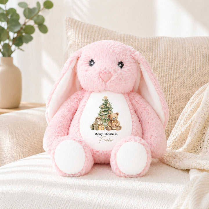 Personalised Beige Teddy Merry Christmas Soft Toy
