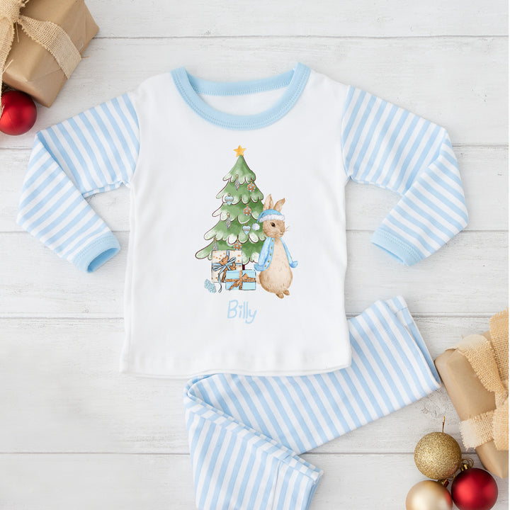 Personalised Christmas Name Rabbit Blue Pyjamas
