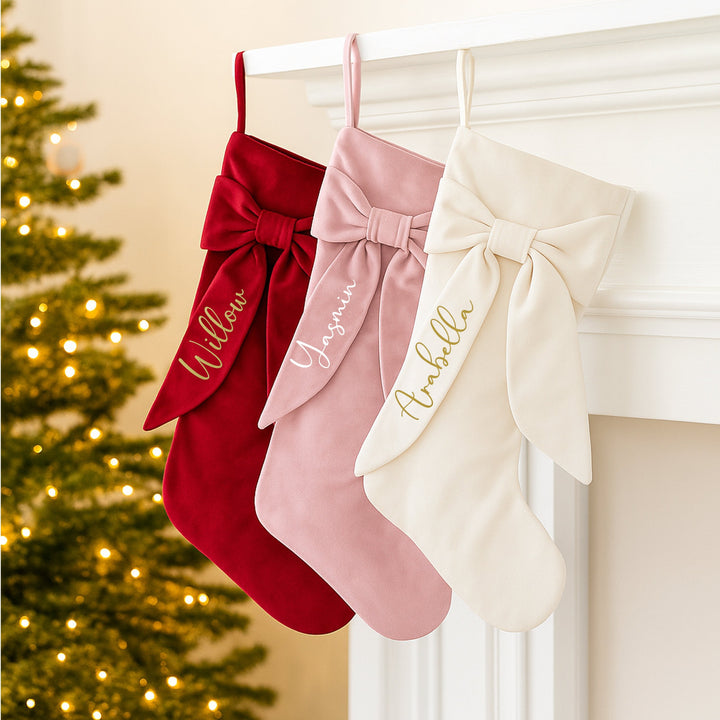 Personalised Bow Christmas Hanging Stocking