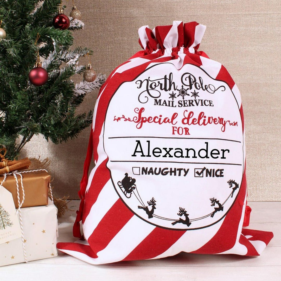 Personalised Christmas Candy Cane Santa Sack