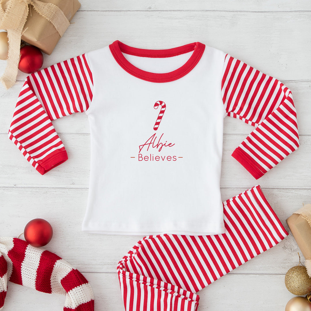 Personalised Candy Cane Believes Christmas Pyjamas