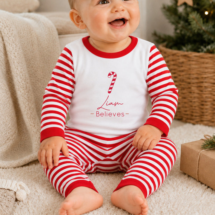 Personalised Candy Cane Believes Christmas Pyjamas