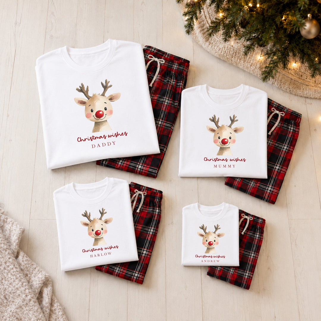 Personalised Family Matching Reindeer Tartan Christmas Pyjamas