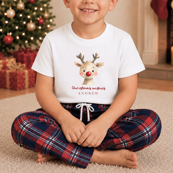 Personalised Family Matching Reindeer Tartan Christmas Pyjamas