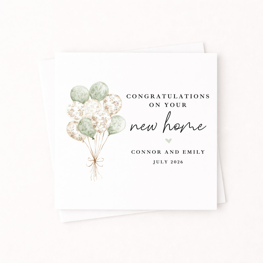 Personalised Green Balloons Congratulations On Your New Home Card