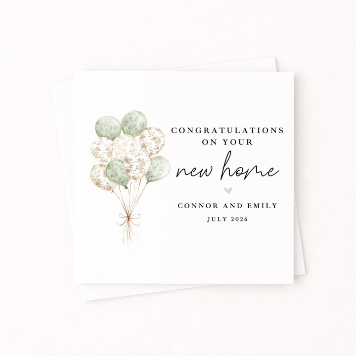 Personalised Green Balloons Congratulations On Your New Home Card