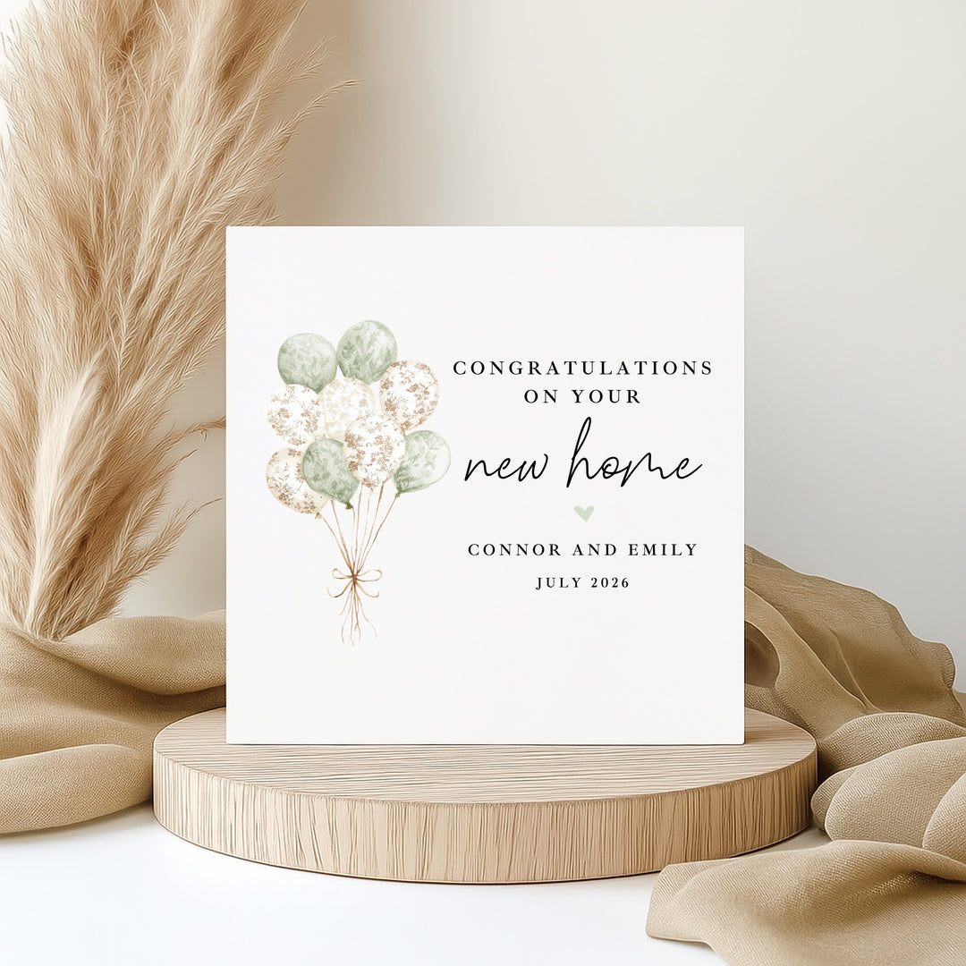 Personalised Green Balloons Congratulations On Your New Home Card