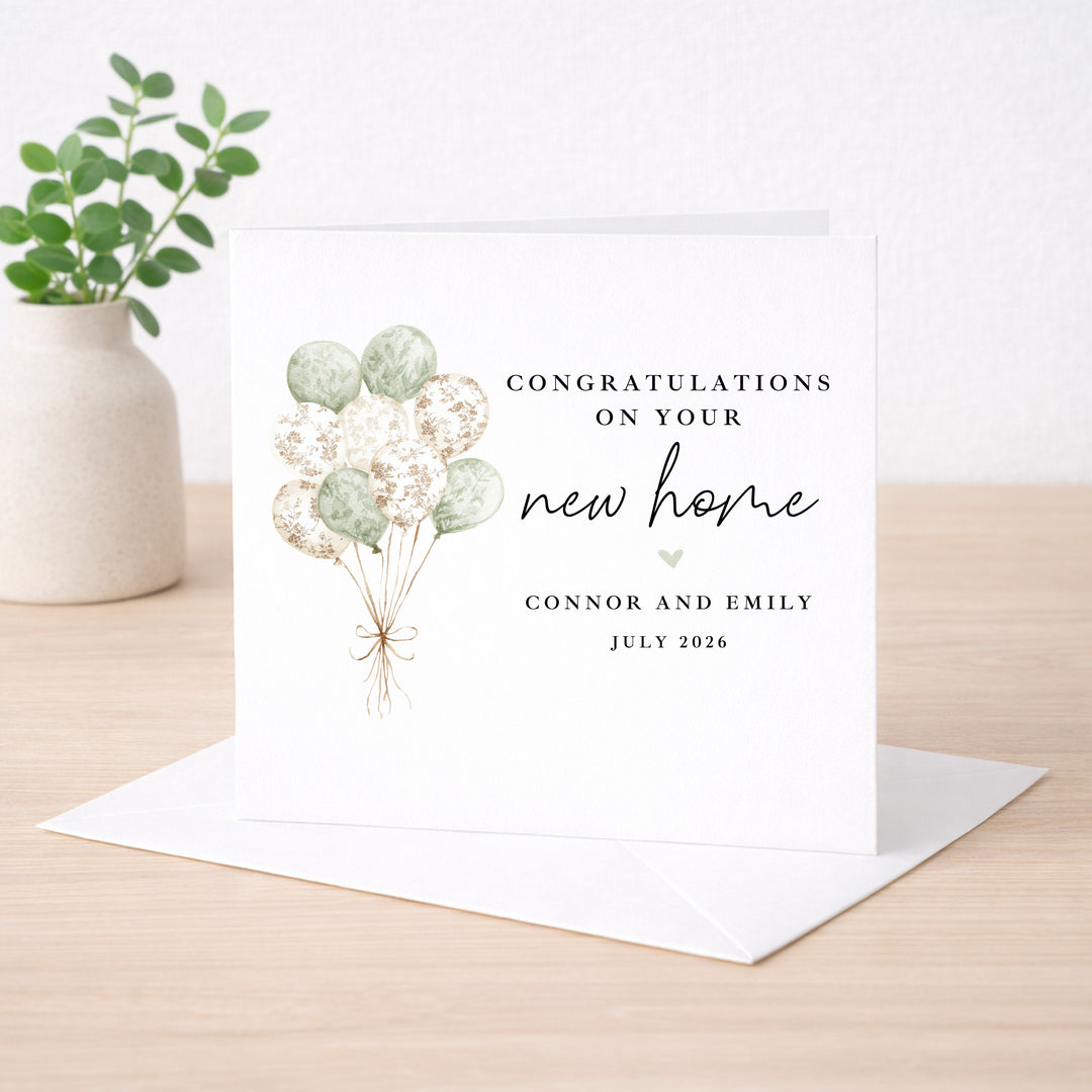 Personalised Green Balloons Congratulations On Your New Home Card