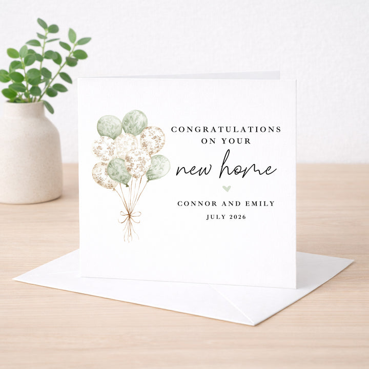 Personalised Green Balloons Congratulations On Your New Home Card