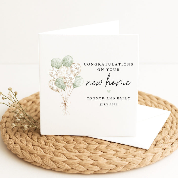 Personalised Green Balloons Congratulations On Your New Home Card