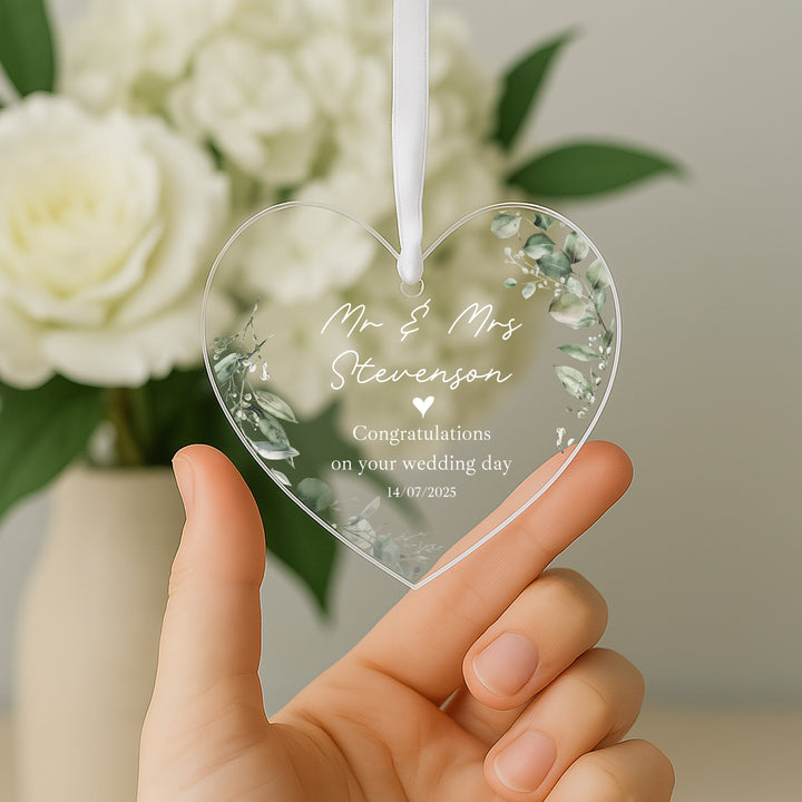 Personalised Floral Heart Wedding Keepsake Ornament
