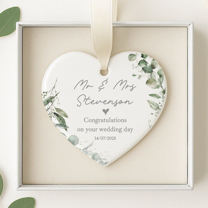 Personalised Floral Heart Wedding Keepsake Ornament