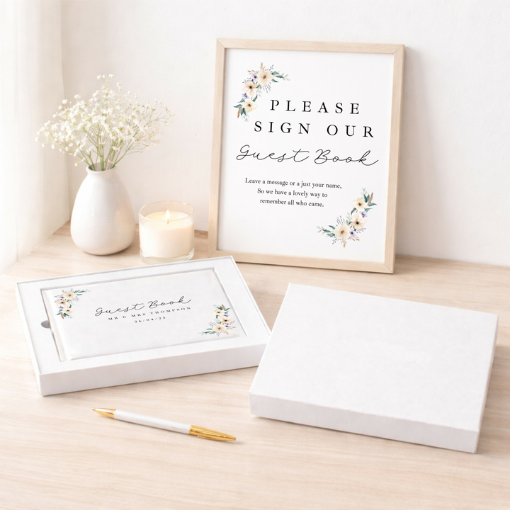 Personalised White Floral Wedding Day Guest Book