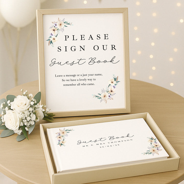 Personalised White Floral Wedding Day Guest Book