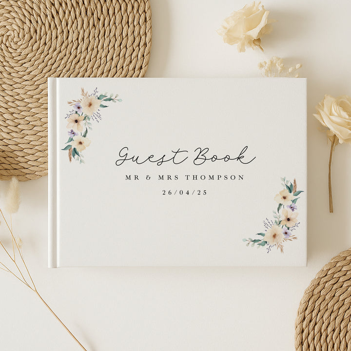 Personalised White Floral Wedding Day Guest Book