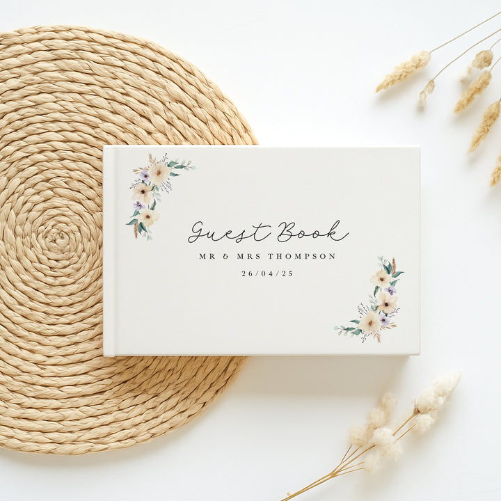 Personalised White Floral Wedding Day Guest Book