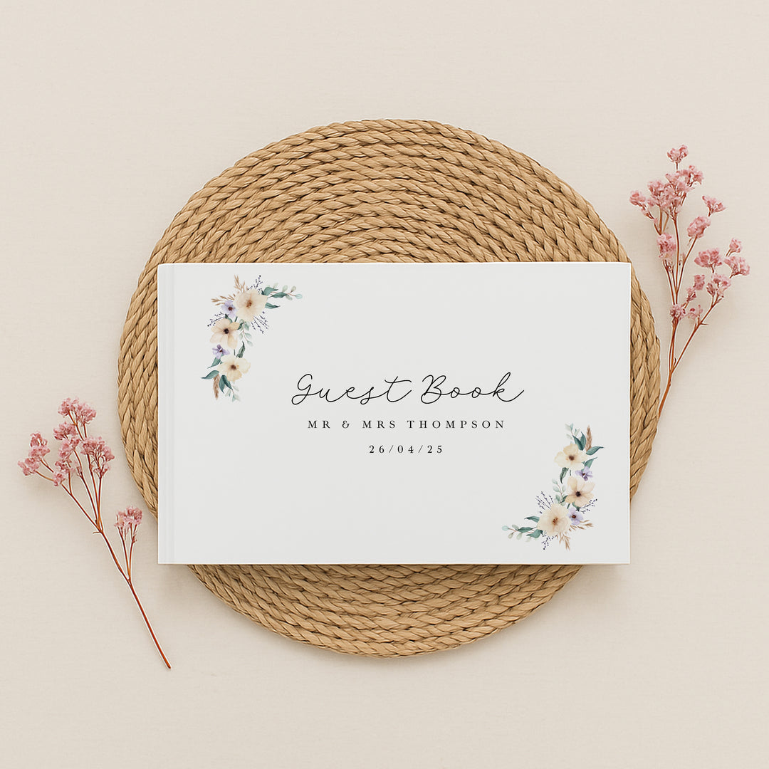 Personalised White Floral Wedding Day Guest Book