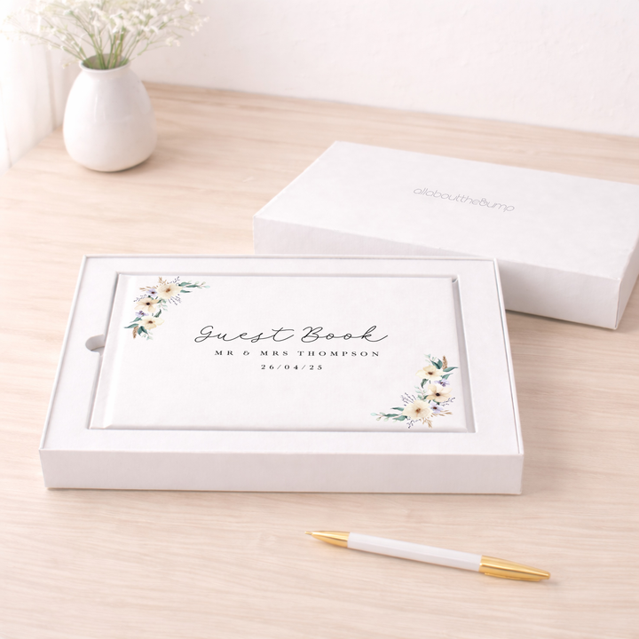 Personalised White Floral Wedding Day Guest Book