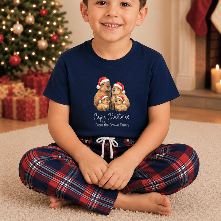 Personalised Family Matching Navy Tartan Christmas Pyjamas