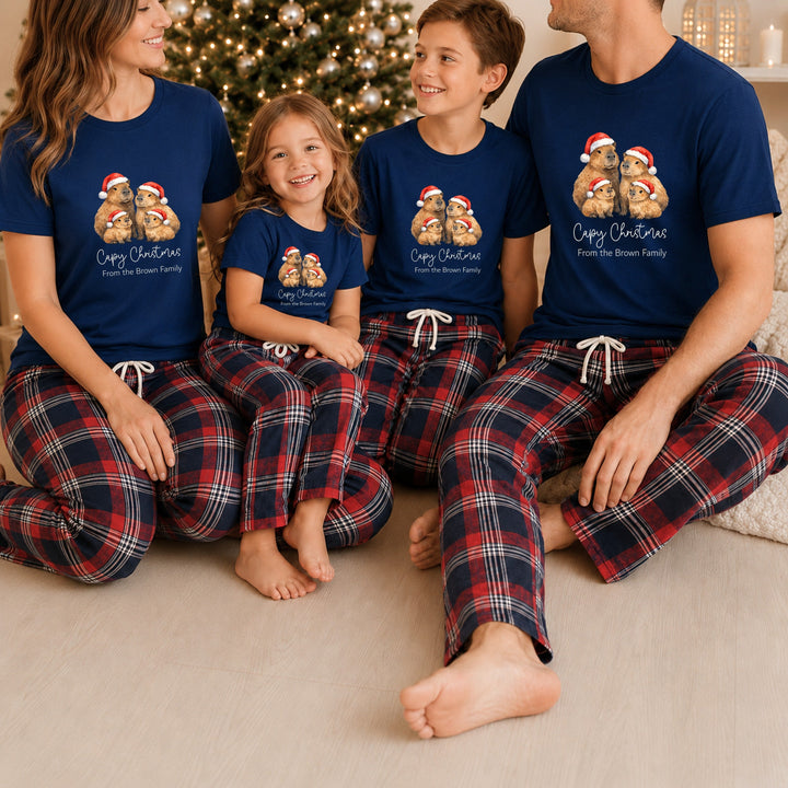 Personalised Family Matching Navy Tartan Christmas Pyjamas