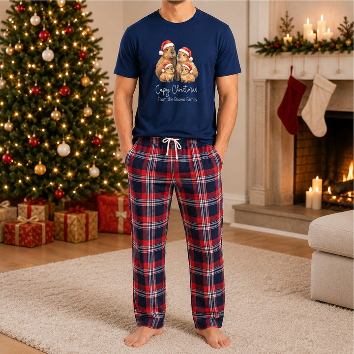 Personalised Family Matching Navy Tartan Christmas Pyjamas