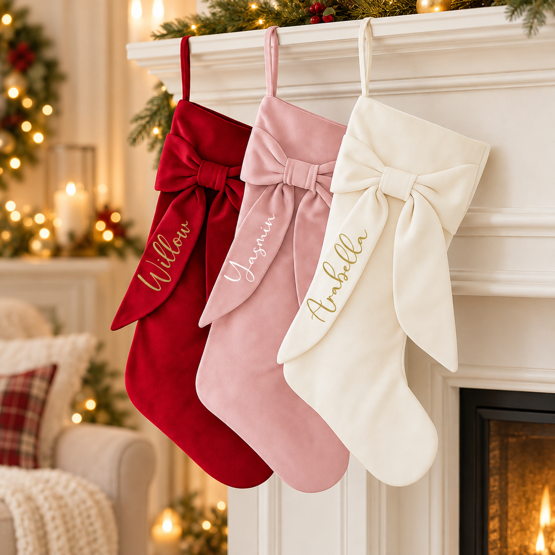 Personalised Bow Christmas Hanging Stocking