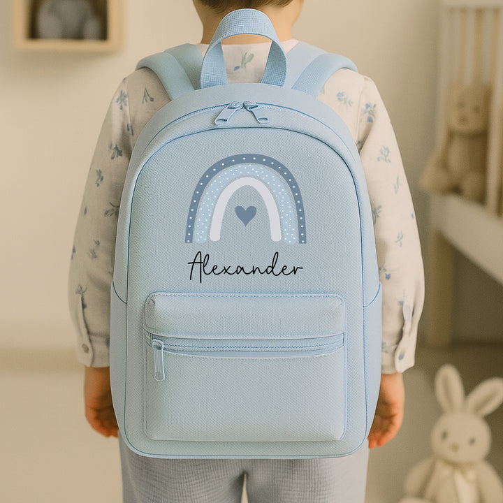 Personalised Blue Rainbow Toddler Backpack