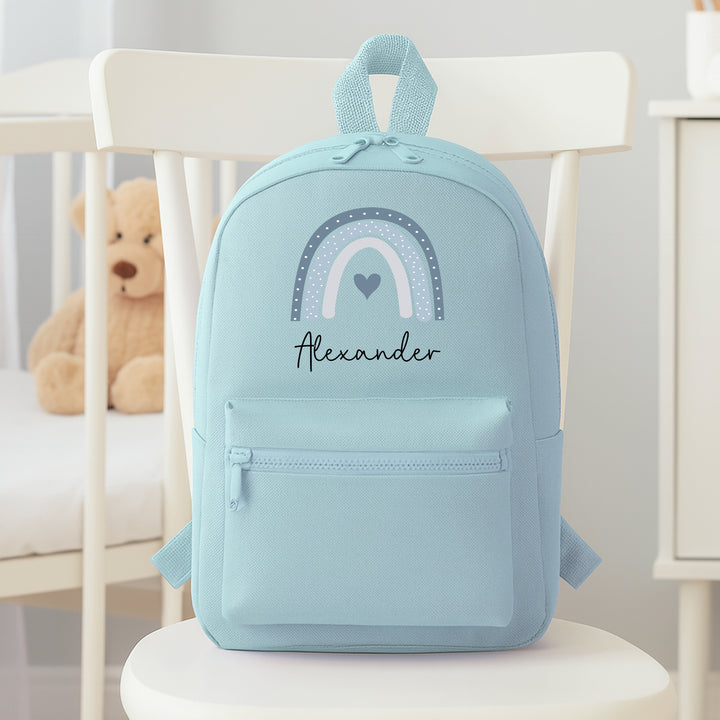 Personalised Blue Rainbow Toddler Backpack