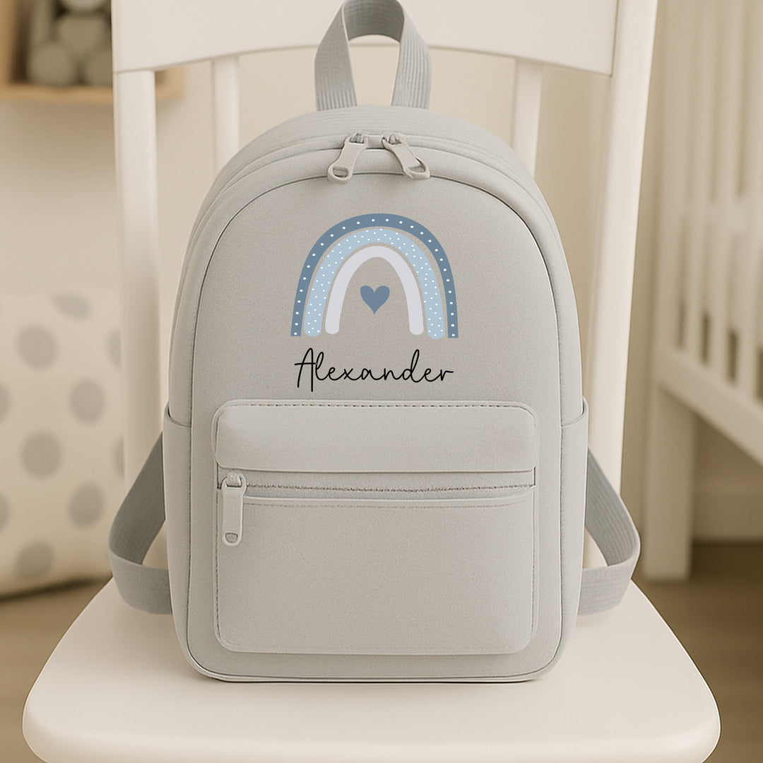 Personalised Blue Rainbow Toddler Backpack