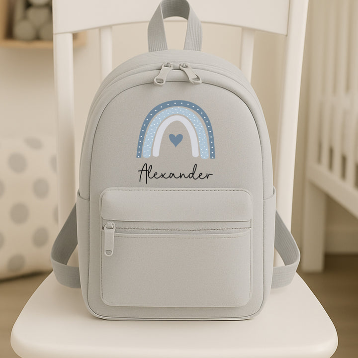 Personalised Blue Rainbow Toddler Backpack