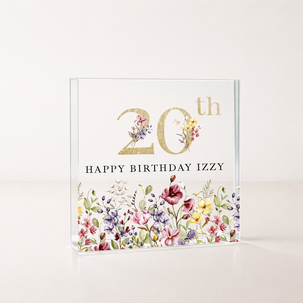 Personalised Acrylic Block Wild Flower 20th Birthday Gift