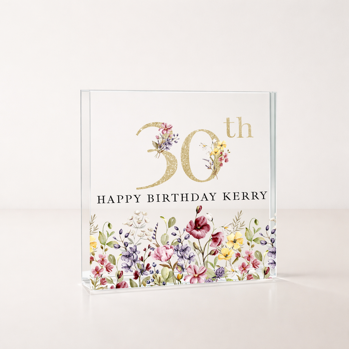 Personalised Wild Flower Acrylic Block 30th Birthday Gift