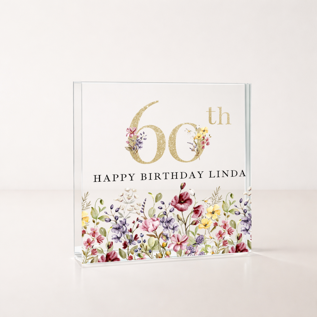 Personalised Wild Flower Acrylic Block 60th Birthday Gift