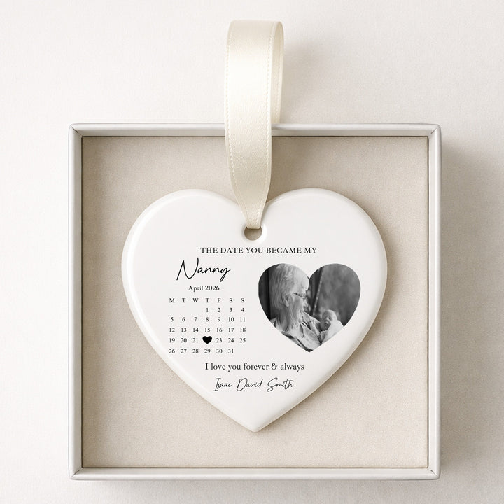 Personalised The Date You Became My Nanny Heart Ornament