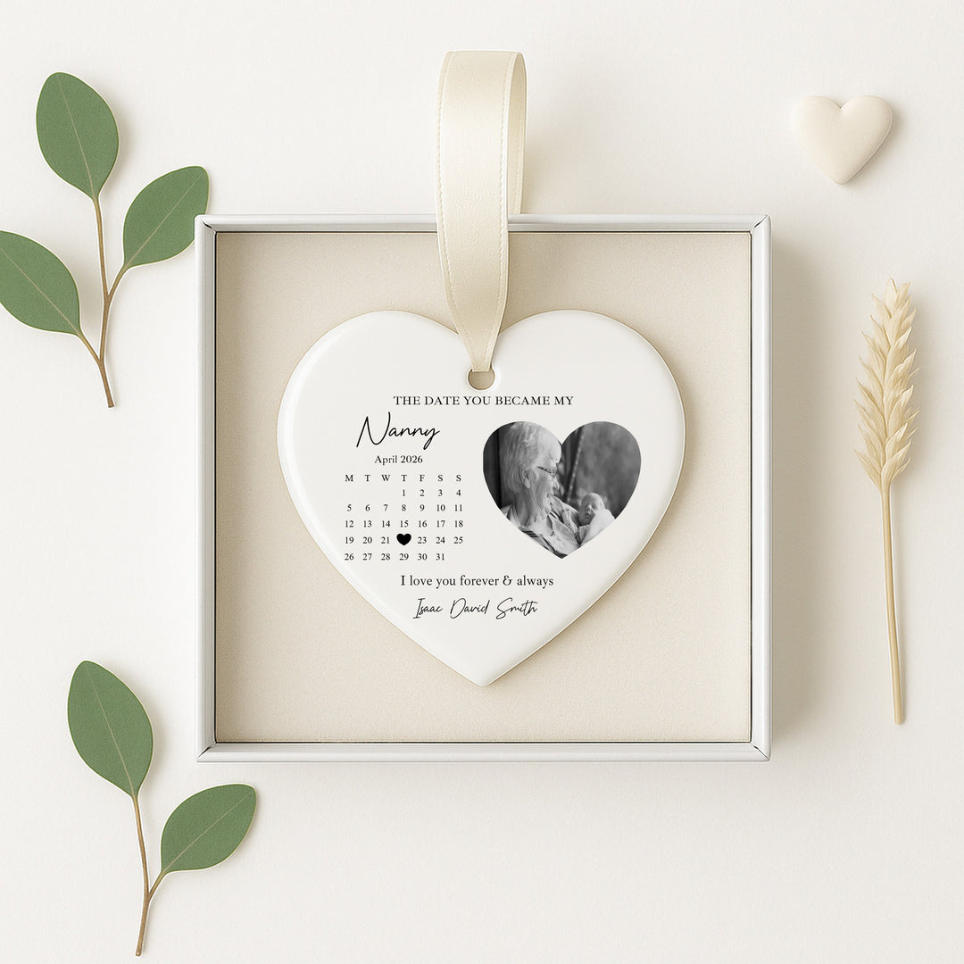 Personalised The Date You Became My Nanny Heart Ornament