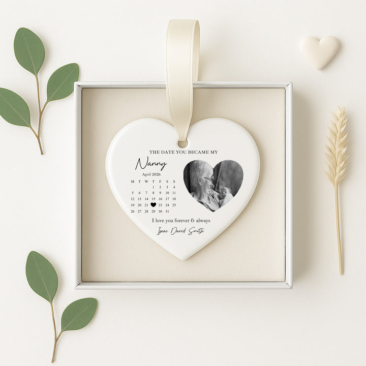 Personalised The Date You Became My Nanny Heart Ornament