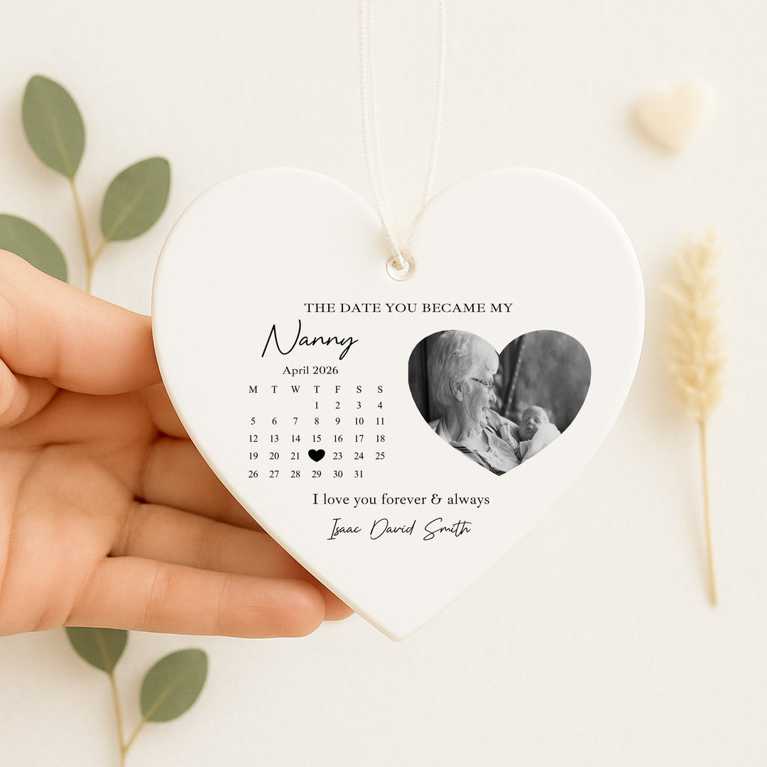 Personalised The Date You Became My Nanny Heart Ornament