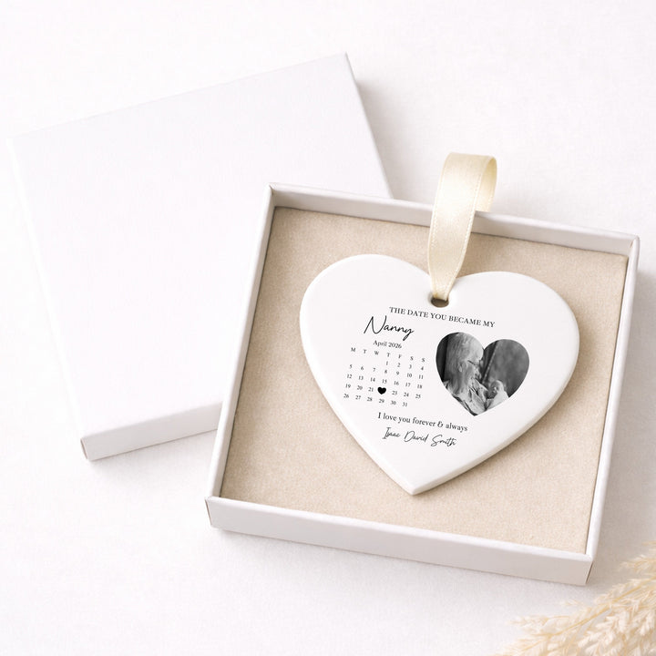 Personalised The Date You Became My Nanny Heart Ornament