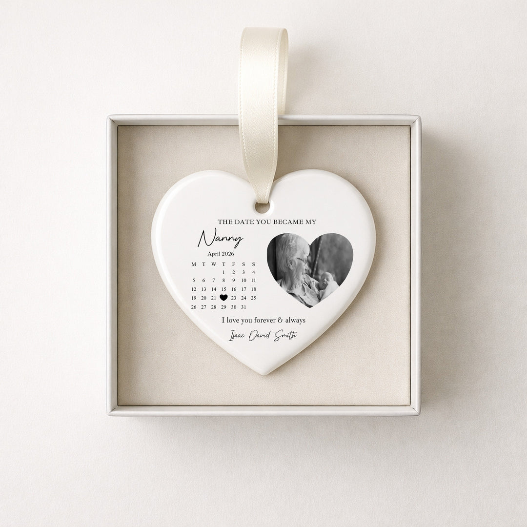 Personalised The Date You Became My Nanny Scan Ceramic Ornament