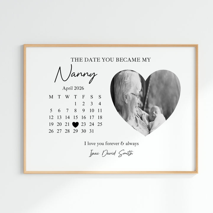 Personalised Photo The Date You Became My Nanny Poster