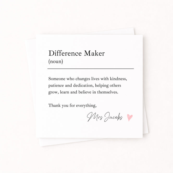 Personalised Difference Maker Teacher Card