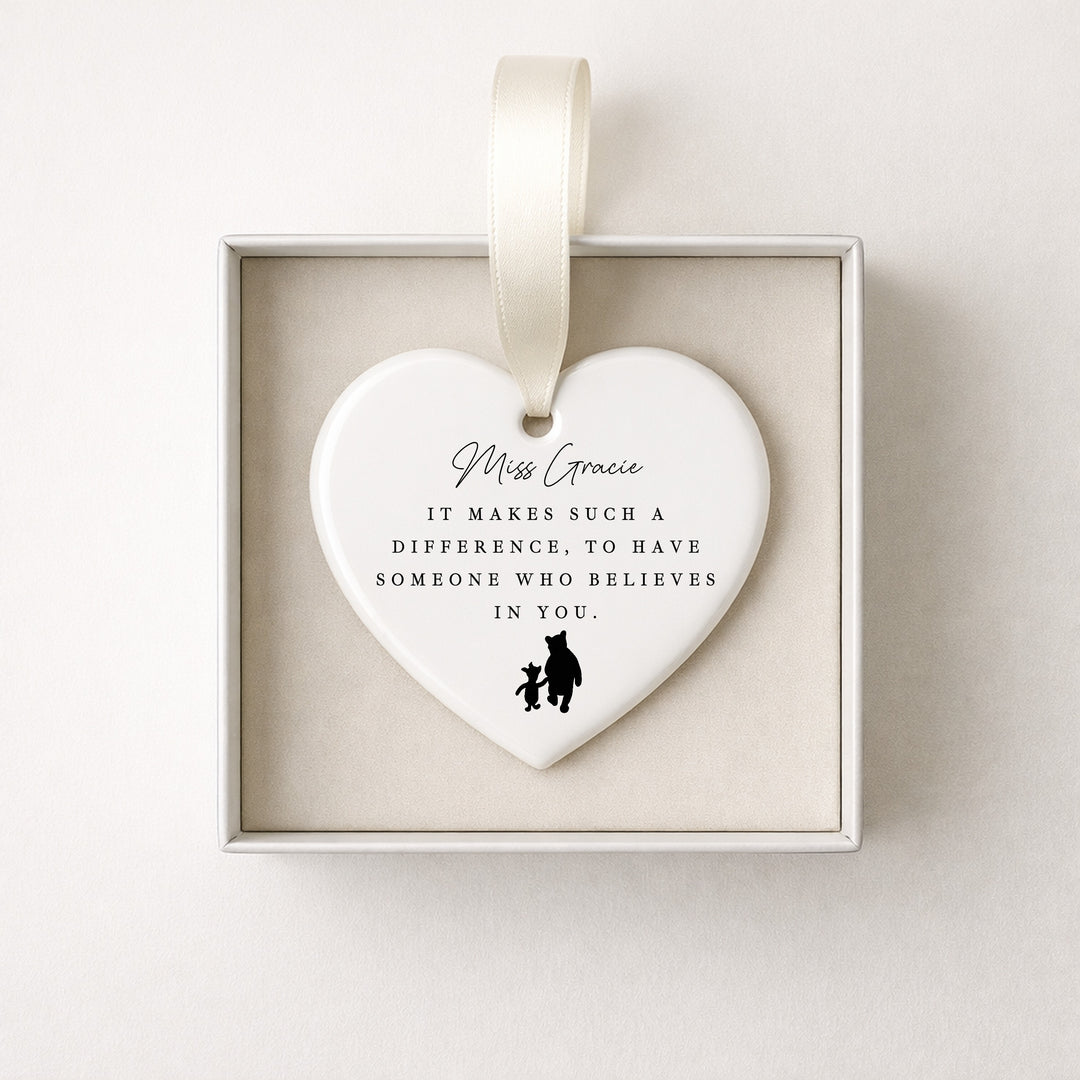 Personalised Pooh Bear Heart Ornament Thank You Teacher Gift