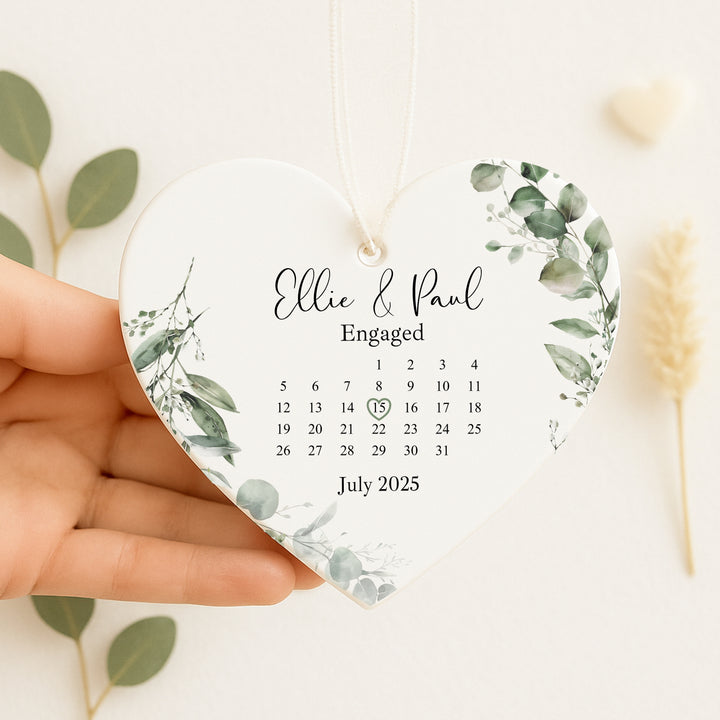 Personalised Floral Heart Engagement Date Gift Ornament