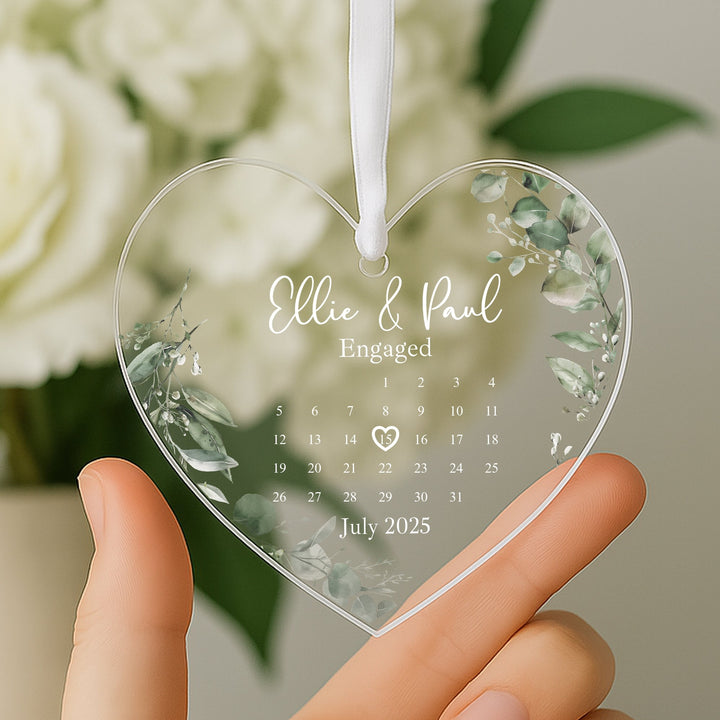 Personalised Floral Heart Engagement Date Gift Ornament