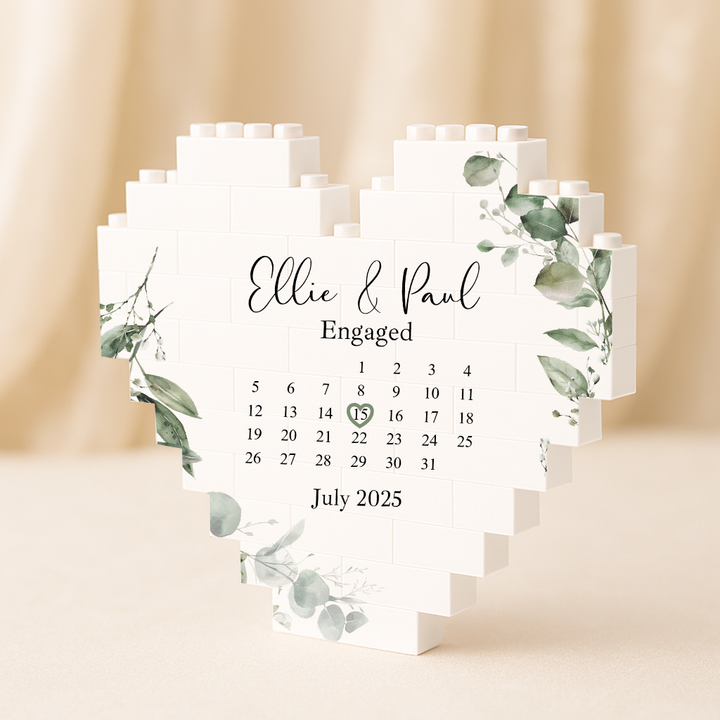 Personalised Green Floral Engagement Date Building Blocks