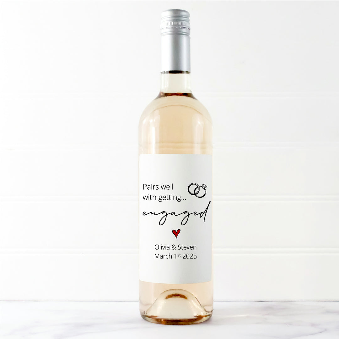 Personalised Pairs Well With Being Engaged Wine Bottle Sticker