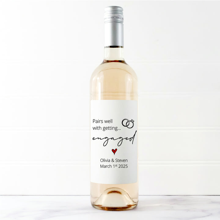 Personalised Pairs Well With Being Engaged Wine Bottle Sticker