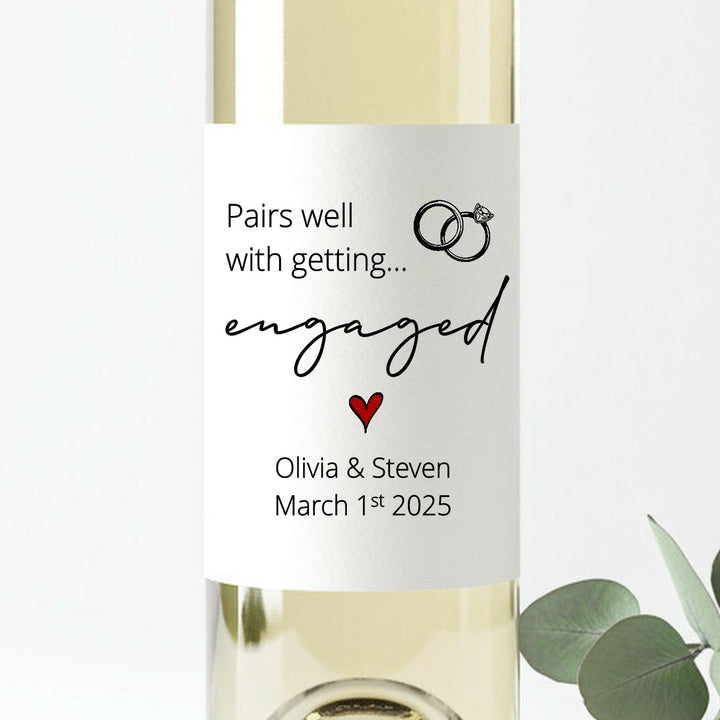 Personalised Pairs Well With Being Engaged Wine Bottle Sticker