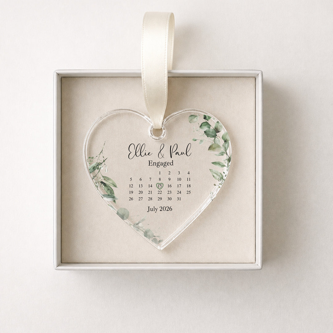 Personalised Floral Heart Engagement Date Gift Ornament