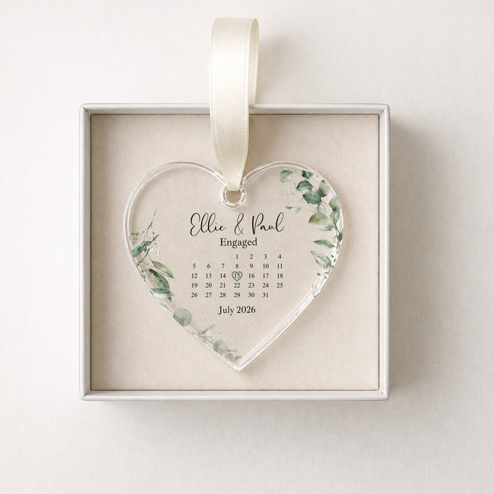 Personalised Floral Heart Engagement Date Gift Ornament